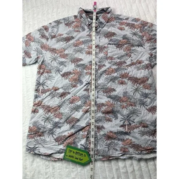 Sunrise Kingdom Vintage Design Hawaiian Palm Print Button Down Light Blue Coral - Picture 12 of 15